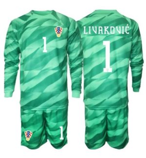 Kroatië Dominik Livakovic #1 Keeper Uit tenue Kids WK 2026 Lange Mouwen Voetbalshirt (+ broek) Kroatië Dominik Livakovic #1 Keeper Uit tenue Kids WK 2026 Lange Mouwen Voetbalshirt (+ broek)