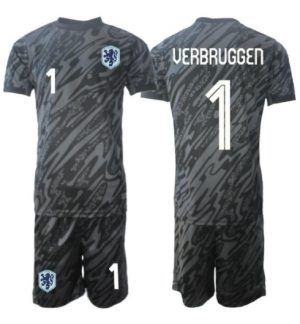 Nederland Bart Verbruggen #1 Keeper Thuis tenue Kids WK 2026 Voetbalshirt Shorts Set