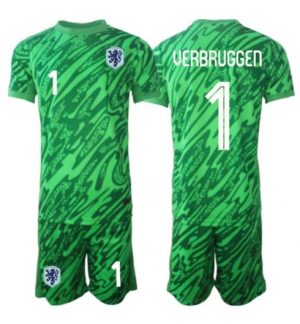 Nederland Bart Verbruggen #1 Keeper Uit tenue Kids WK 2026 Voetbalshirt Shorts Set